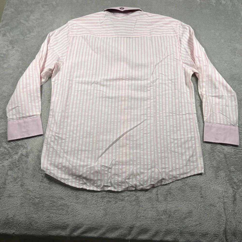 Scott Weiland Button Up Shirt Mens 17.5 Pink Striped Long Sleeve Seersucker NWT